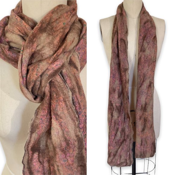 NWT Pomegranate Moon Art to Wear Nuno Felt Merino Wool Boho Print Silk Scarf OS - Picture 6 of 6